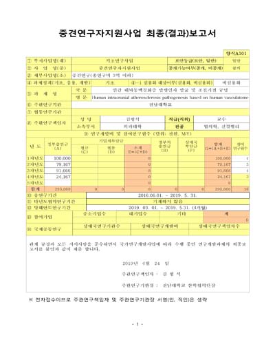 인간 대뇌동맥경화증 발병인자 발굴 및 조절기전 규명 [전자자료]