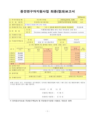 미래재난대응체계 하의 복잡 의사결정 모형 연구 [전자자료]