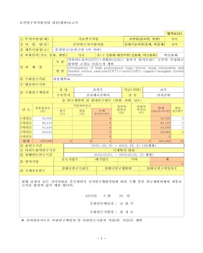 카본나노튜브(CNT)-산화물(IGZO) 유무기 하이브리드 구조의 투명하고 유연한 고성능 논리소자 개발 [전자자료]