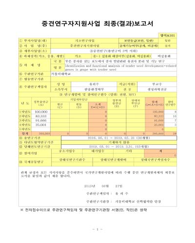 무른 종자를 갖는 포도에서 종자 발달관련 유전자 분리 및 기능 연구 [전자자료]