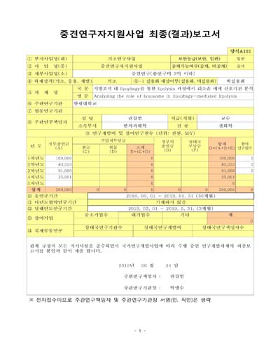 지방조직 내 lipophagy를 통한 lipolysis 과정에서 리소솜 매게 신호기전 분석 [전자자료]
