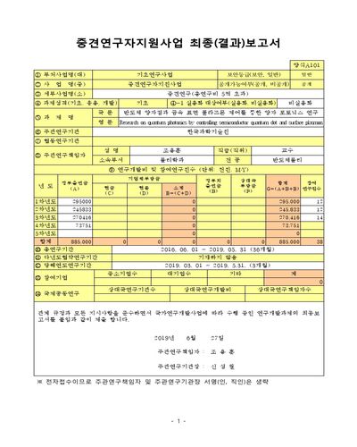 반도체 양자점과 금속 표면 플라즈몬 제어를 통한 양자 포토닉스 연구 [전자자료]