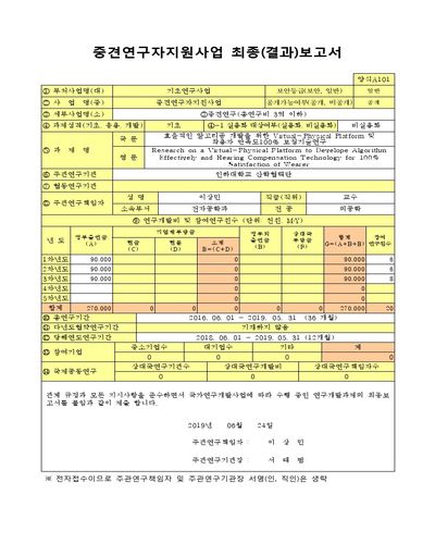 효율적인 알고리즘 개발을 위한 Virtual-Physical Platform 및 착용자 만족도100％ 보청기술연구 [전자자료]