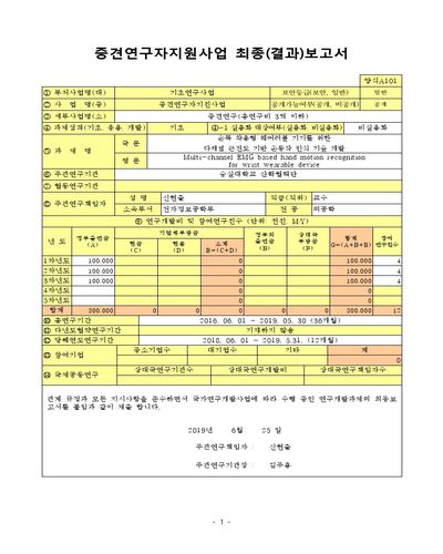 손목 착용형 웨어러블 기기를 위한 다채널 근전도 기반 손동작 인식 기술 개발 [전자자료]