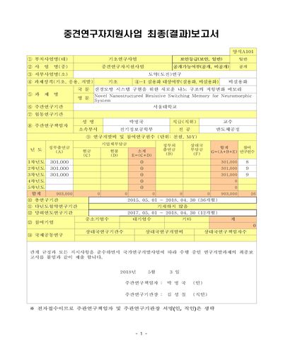 신경모방 시스템 구현을 위한 새로운 나노 구조의 저항변화 메모리 [전자자료]
