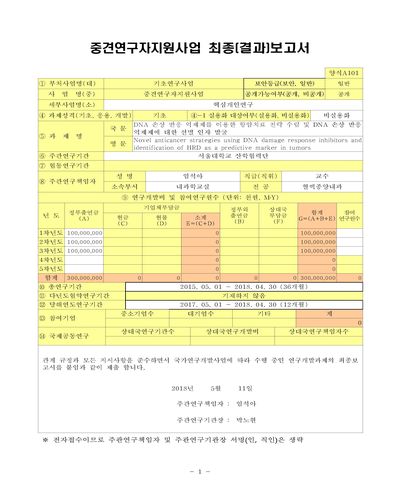 DNA 손상 반응 억제제를 이용한 항암치료 전략 수립 및 DNA 손상 반응 억제제에 대한 선별 인자 발굴 [전자자료]
