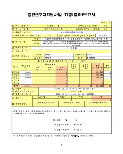 지질체 다중분석체계 기반 생활습관병의 미래형 진단/분석법 개발 [전자자료]