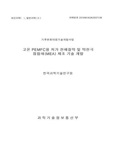 고온 PEMFC용 저가 전해질막 및 막전극 접합체(MEA) 제조 기술 개발 [전자자료]