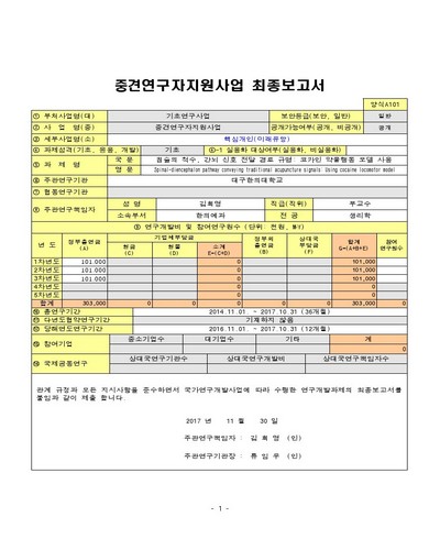 침술의 척수, 간뇌 신호 전달 경로 규명 [전자자료] : 코카인 약물행동 모델 사용