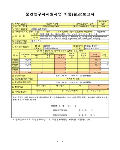 동물 생체 센서 메카니즘과 인지 능력에 대한 지능 통합 연구 [전자자료]