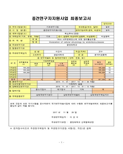 RNA 내부분해효소에 의한 생리활성조절 [전자자료]