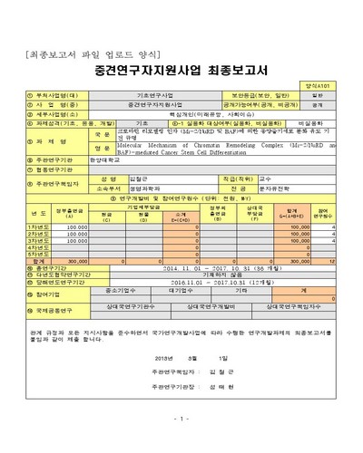 크로마틴 리모델링 인자 (Mi-2/NuRD 및 BAF)에 의한 종양줄기세포 분화 유도 기전 규명 [전자자료]