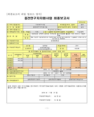 RANTES로 선택적 분리된 치주인대 줄기세포를 활용한 치아 재이식 기법의 개발 [전자자료]