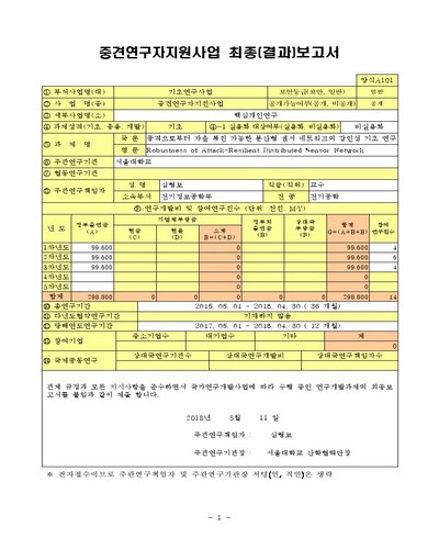 공격으로부터 자율 복원 가능한 분산형 센서 네트워크의 강인성 기초 연구 [전자자료]