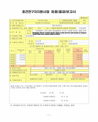 기후변동이 우리 연안 잘피생태계 구조와 기능에 미치는 영향 파악 [전자자료]