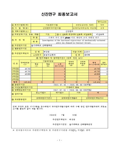 기계적 자극 감지 piezo 이온 채널의 조직 차별성 연구 [전자자료]