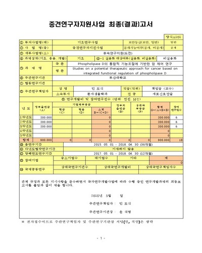 Phospholipase D의 통합적 기능조절에 기반한 암 제어 연구 [전자자료]