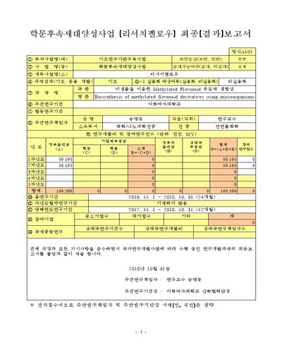 미생물을 이용한 Methylated Flavonoid 유도체 생합성 [전자자료]