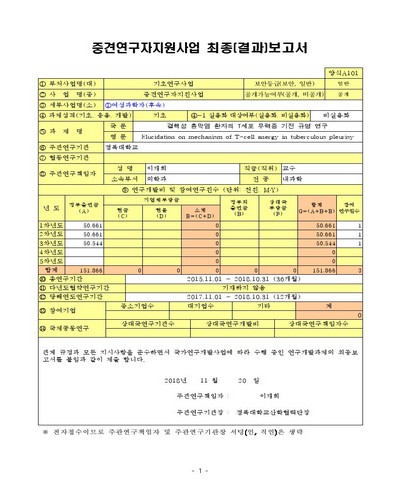 결핵성 흉막염 환자의 T세포 무력증 기전 규명 연구 [전자자료]