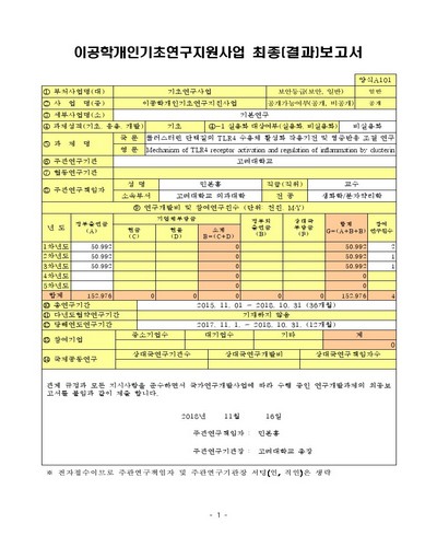 클러스터린 단백질의 TLR4 수용체 활성화 작용기전 및 염증반응 조절 연구 [전자자료]