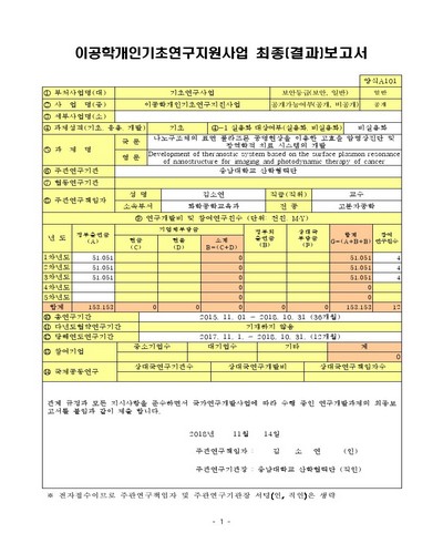 나노구조체의 표면 플라즈몬 공명현상을 이용한 고효율 암영상진단 및 광역학적 치료 시스템의 개발 [전자자료]