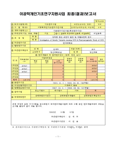 강박증 원인 유전자 발견 및 약물유전학 연구 [전자자료]
