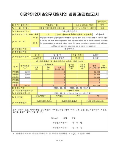 아질산염 무첨가 원천기술로서 육제품의 신개념 발색 유도시스템 개발 및 최적화 연구 [전자자료]