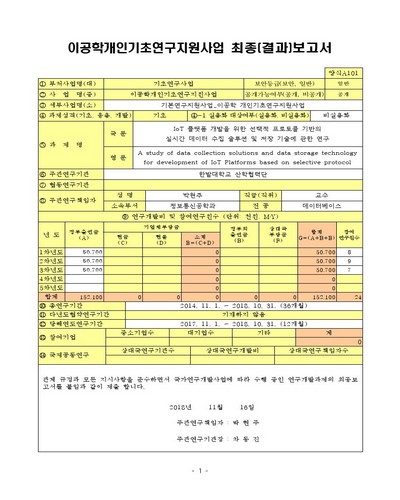 IoT 플랫폼 개발을 위한 선택적 프로토콜 기반의 실시간 데이터 수집 솔루션 및 저장 기술에 관한 연구 [전자자료]