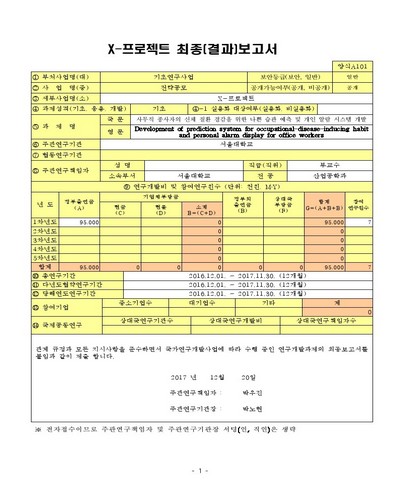 사무직 종사자의 신체 질환 경감을 위한 나쁜 습관 예측 및 개인 알람 시스템 개발 [전자자료]