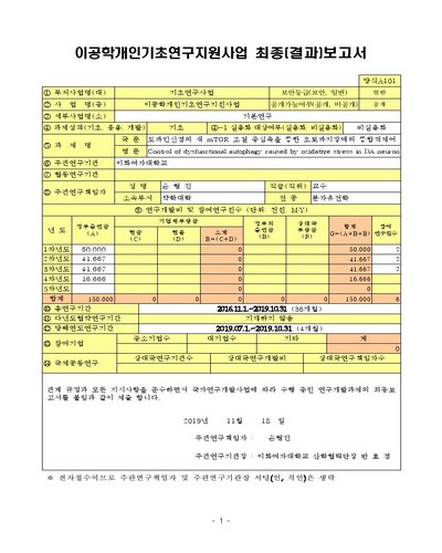 도파민신경의 새 mTOR 조절 중심축을 통한 오토파지장애의 통합적제어 [전자자료]