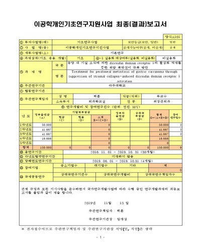 종양 내 기질 조직에 의한 discoidin domain receptor 1의 활성화 억제를 통한 위암 복막전이 극복 방안 [전자자료]