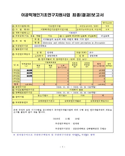 미각물질의 농도에 따른 차별적 행동 기작 연구 [전자자료]