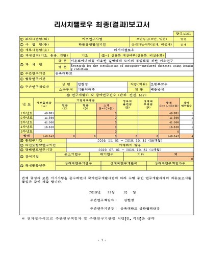 이온화에너지를 이용한 질병매개 모기의 불임화를 위한 기초연구 [전자자료]