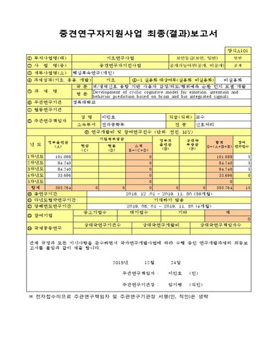 뇌/생체신호 융합 기반 사용자 감정/의도/행위예측 순환 인지 모델 개발 [전자자료]