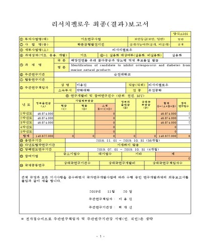 해양천연물 유래 골다공증과 당뇨병 억제 후보물질 발굴 [전자자료]