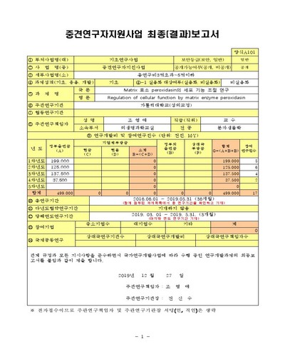 Matrix 효소 peroxidasin의 세포 기능 조절 연구 [전자자료]