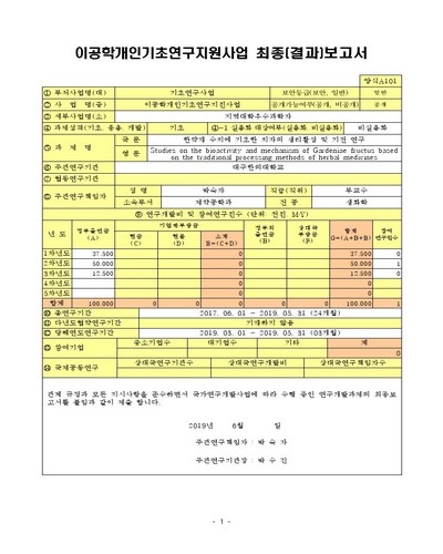 한약재 수치에 기초한 치자의 생리활성 및 기전 연구 [전자자료]