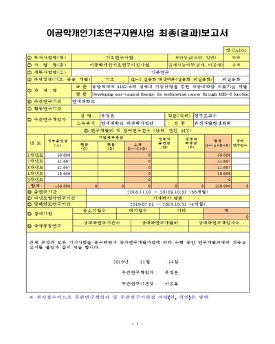 종양억제자 MIG-6의 생체내 기능규명을 통한 자궁내막암 치료기술 개발 [전자자료]