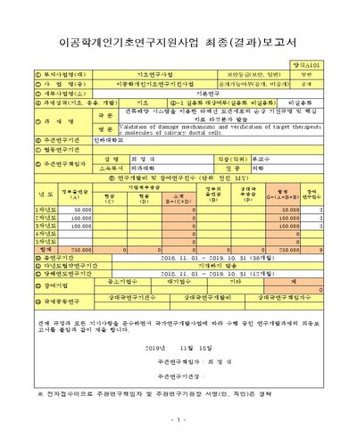 관류 배양 시스템을 이용한 타액선 도관세포의 손상 기전규명 및 핵심 치료 타깃분자 발굴 [전자자료]