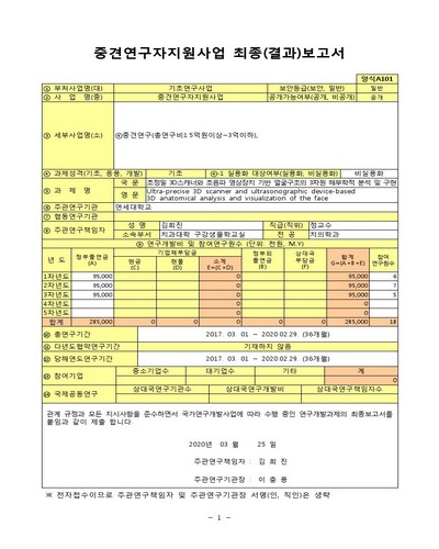 초정밀 3D스캐너와 초음파 영상장치 기반 얼굴구조의 3차원 해부학적 분석 및 구현 [전자자료]