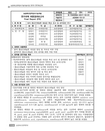 닭의 플로르퀴놀론 내성균 특성 조사 및 관리방안 연구 [전자자료]