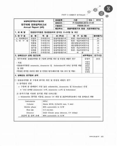 동물용의약품중 항생물질제제 분석법 모니터링 및 개선 [전자자료]