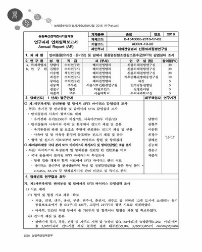 반려동물(유기견·유기묘) 및 말에서 중증열성혈소판감소증후군(SFTS) 감염실태 조사 [전자자료]