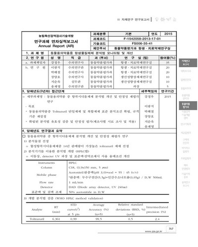 동물용의약품중 항생물질제제 분석법 모니터링 및 개선 [전자자료]