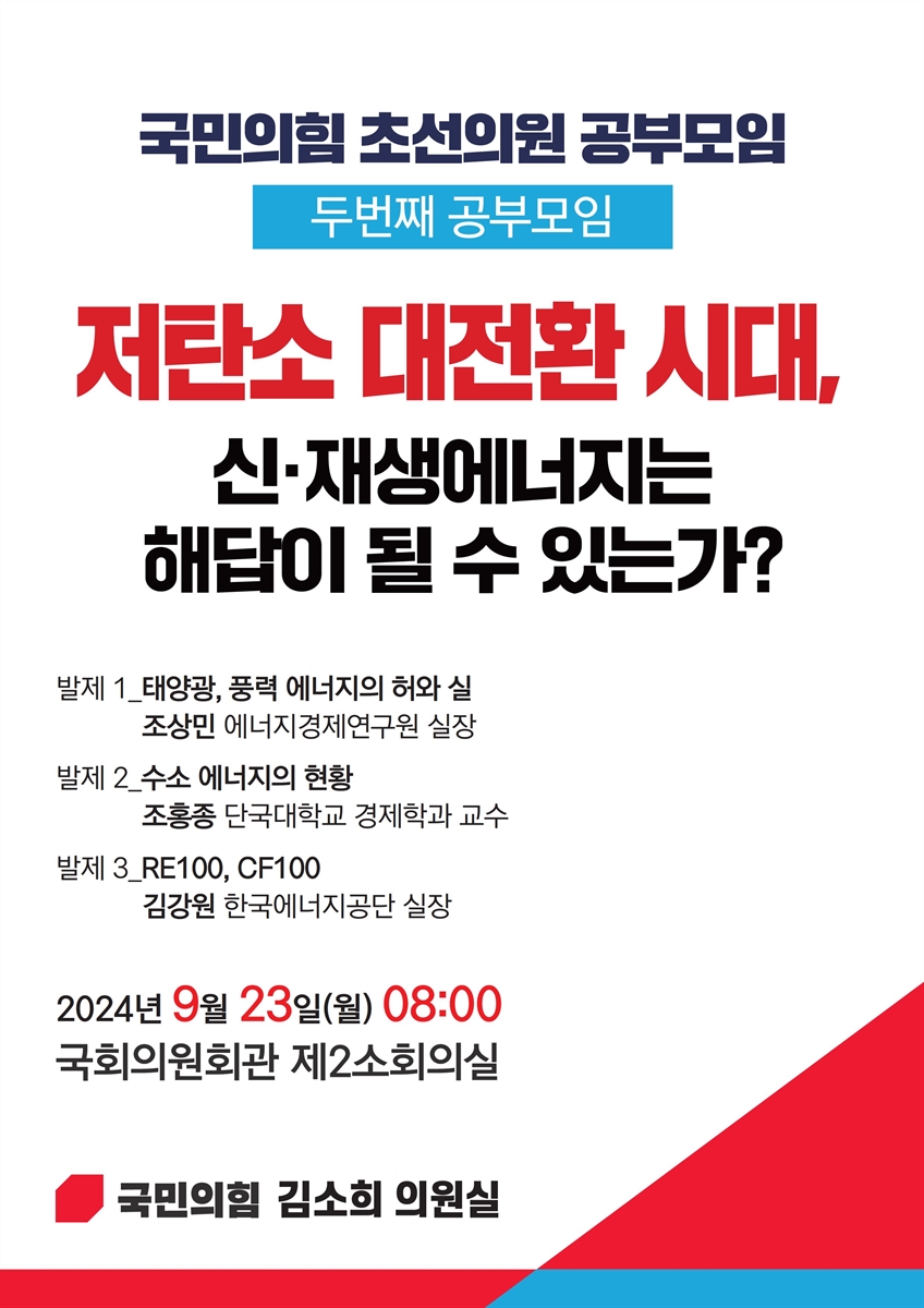 저탄소 대전환 시대, 신·재생에너지는 해답이 될 수 있는가? [전자자료] : 국민의힘 초선의원 공부모임 : 두번째 공부모임
