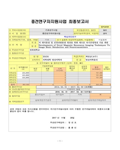 뇌 대사물질 및 신경전달물질 영상을 위한 새로운 자기공명영상 기술 개발 [전자자료]