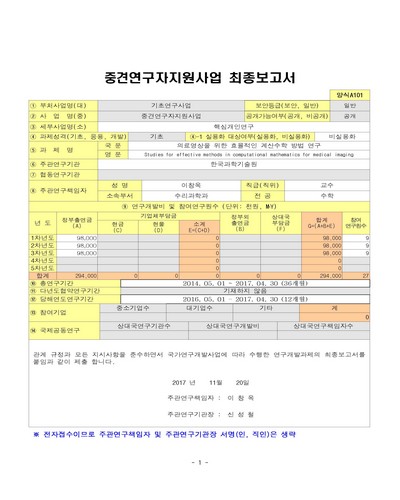 의료영상을 위한 효율적인 계산수학 방법 연구 [전자자료]