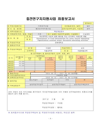 색소침착성 아토피 완화 활성을 지닌 이너뷰티 식품소재 개발 [전자자료]