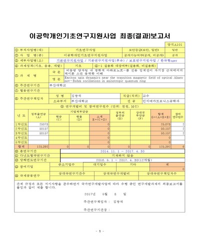 비등방 양자링 내 광학적 아하로노프-봄 진동 임계전이 자기장 근처에서의 엑시톤 스핀 동역학 이해 [전자자료]