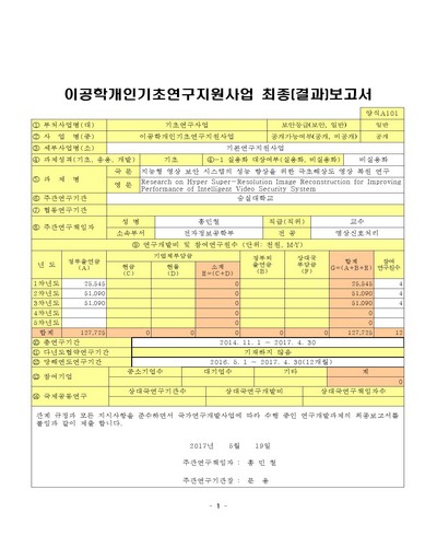 지능형 영상 보안 시스템의 성능 향상을 위한 극초해상도 영상 복원 연구 [전자자료]